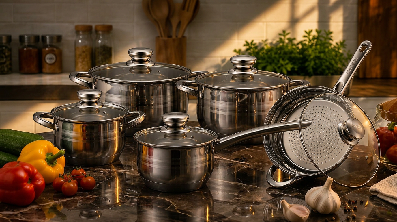 Royalty Line inox set posuđa u luksuznoj kuhinji